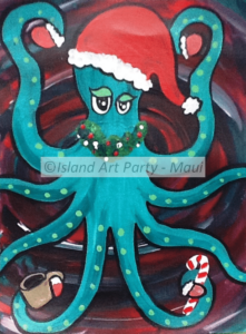 Octopus as Santa Claus Painting Maui
