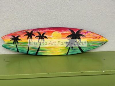 Neon Sunset on Surfboard