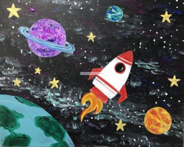 Outer Space with Rocket Ship Painting