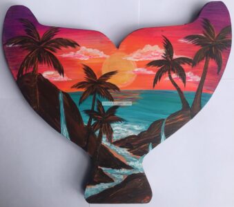 Tropical Sunset (wood whale tail)-min
